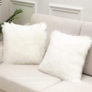 White Fur Fabric Pillow Cover Small 2Pc