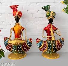 Metal Multicolour Musician Table Decor Showpiece Set Of Two For Home Decor