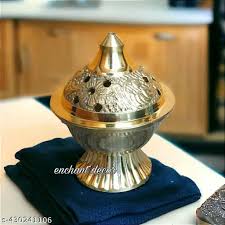 Golden Colour Dhoop Dani Pot Loban Burner For Home