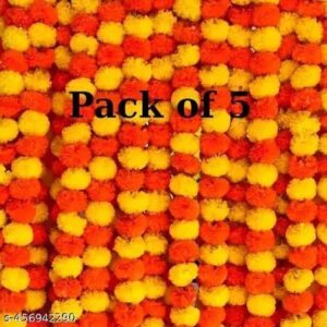 Artificial Marigold Flowers For Decoration Pack Of 5 Colour Oangeyellow