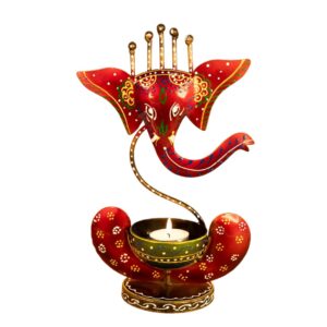 Metal Ganesh Tealight Candle Holder Red Black 28 Cm