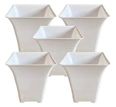 Gtc 8 Inch White Hot Square Plastic Pot For Home Garden Pack Of 5