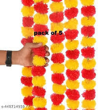 Yellow And Orange Color Decoration Mala Set Of 5 Pcs