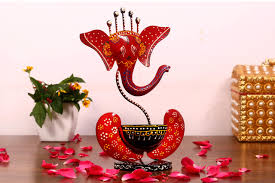 Metal Ganesh Tealight Candle Holder Red Black 28 Cm