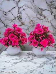 Artificial Plants For Home Decor Flower Pots For Living Room Pink Color Pack Of 2