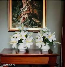 Flora Planet Artificial Plants For Home Decor Set Of 2 White Color