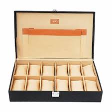 Ledo Watch Box Case Organizer In 12 Slots Transparent Look Displaywood Faux Leather Glass