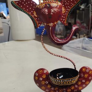 Maroon Metal Ganesh Tealight Candle Holder Red Black 28 Cm