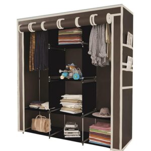Maison Cuisine Foldable Closet Clothes Almirah 2 Hanging Space 8 Shelves Non Woven Fabric 90Gsm Brown