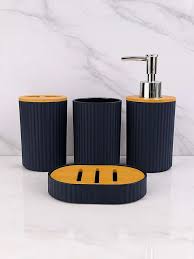 Go Hooked Set Of 4 Black Solid Plastic Bath Accessories Set Black Colour