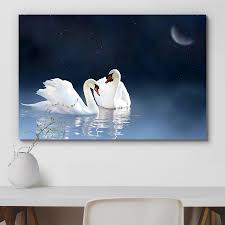 Pitaara Box Swan Couple In Lake Canvas Painting Size 24 Point 1 X 16 Inch