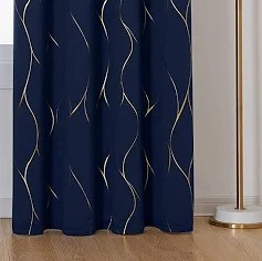 Gold Foil Printed Blackout Curtains Curtain Navy Blue 8X4 Feet