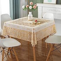 King Decor Table Cover Size 48X48 White And Golden
