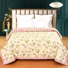 Srijee Decors Floral Cream Cotton Blend Fitted King Bed Sheet