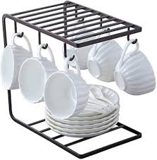 Iron Coffee Mug Holder And Plate Stand Black Colour