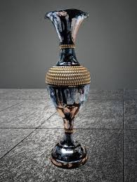 Handcrafted Decorative Painting Pot Home Office Iron Vase 23 Inch Green Golden Colour