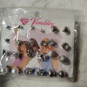 Wembley Combo Of 12 Charming Silver Plated Stone And Pearl Stud Earrings