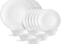18 Piece Plain Dinner Set Serving For 6 Bone Ashfree Lightweight Elegant White Plates Bowls Set