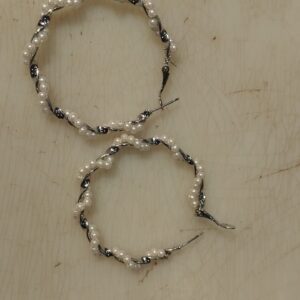 Silver Bali With White Pearl Round German Stylo Earrings Beads Metal Hoop Earring