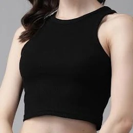 Black Sleeveless Crop Top For Women Size Xs