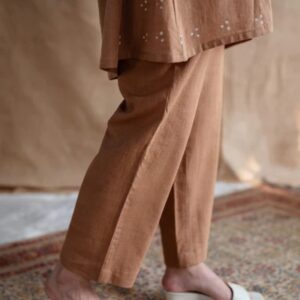 The Indian Ethnic Co Tahin Slub Cotton Straight Pant Size M