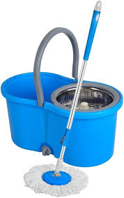 Spin Mop Floor Cleaning And Mopping System 2 Microfiber Refills Blue Bucket