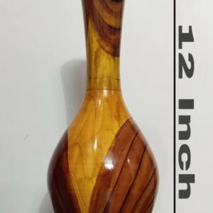 Wooden Handcrafted Polished Flower Vase Set Of 2 Brown