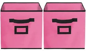 Foldable Cloth Storage Cube Basket Bins Organizer Containers Pink Pack Of 2