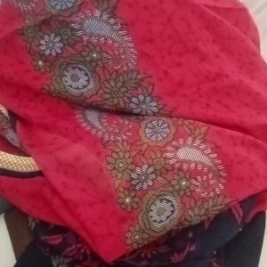 Pink And Blue Color Flower Printed Sari For Women 5 M