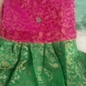 Pink And Green Colour Pattu Frock For Girls Size 3Y