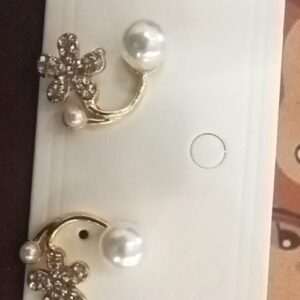 White And Golden Colour Flower Design Mini Earrings For Women