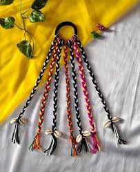 Navratri Look Multicolor Hair Braids With Rubber Bands For Girl And Women