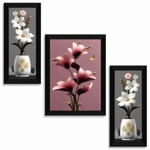 Flower Pot Wall Painting For Wall Decoration Set Of 3