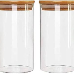 Glass Jars With Bamboo Wood Airtight Lids Tea Container Clear Kitchen Storage 1500 Ml Pack Of 2