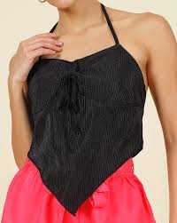 Shein Black Shein Halter Tie Up Neck Ribbed Fitted Top With Front Bow For Women Size Xs