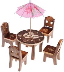 Wooden Brown Small Table And Chair Showpiece 4Pcs