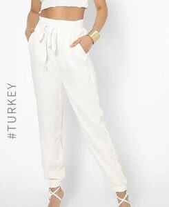 Oxolloxo Women White Mid Rise Parallel Trousers Size M