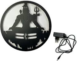 Lightning Lord Shiva Led Wall Decor 30Cm X 30 Cm Black Wood 12 Volt Adapter White Light