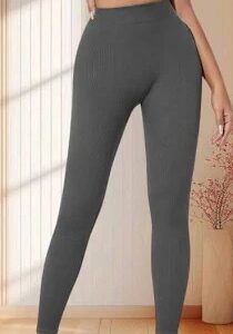 Women Grey Stretchable Cotton Lycra Blend Leggings Size 30