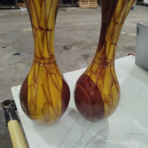 Mustard And Brown Wooden Handcrafted Polished Flower Vase Pack Of 2