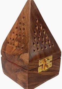Wooden Pyramid Shape Incense Box Holder Stand Brown