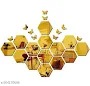 Hexagon 14 With 10 Butterfly Golden 12Cm X 10Pi T5 Cm Each Piece Mirror Stickers For Wall Acrylic