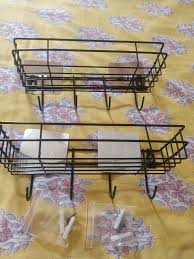 Bianco Metal Storage Basket With Hooks Pack Of 2