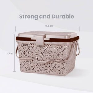 Nayasa Flower Picnic Basket Plastic Multipurpose Basket With Lid Brown Colur