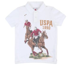 Boys Brand Printed Pure Cotton Polo Shirt White Colur Size 30