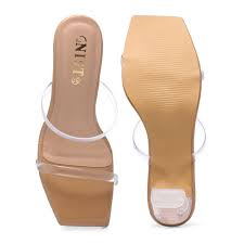 Transparent Solid Medium Heel For Women Sandel Size 8