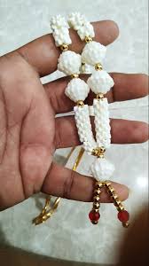 Artificial White Plastic Moti Garlandpooja Haar Mala For Idol Photo Frame
