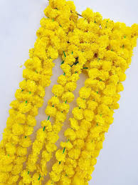 Artificial Yellow Marigold Flower. 5 Strings Flowers For Home And Party Decorations 2Pcs