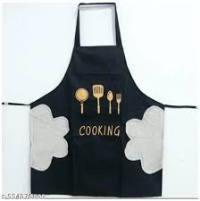 Cooking Waterproof Apron For Women Men With Pockets And Side Coral Velvet For Wiping Hands Black