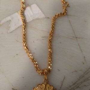 Gold Plated Round Flower Design Pendant Necklace For Women